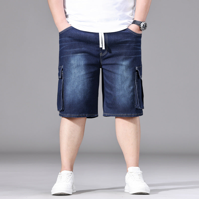 Vincenza Elastic-Cord Cargo Denim Shorts