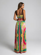 Albina Baroque-Print Corset Top & Pleated Skirt Set on model