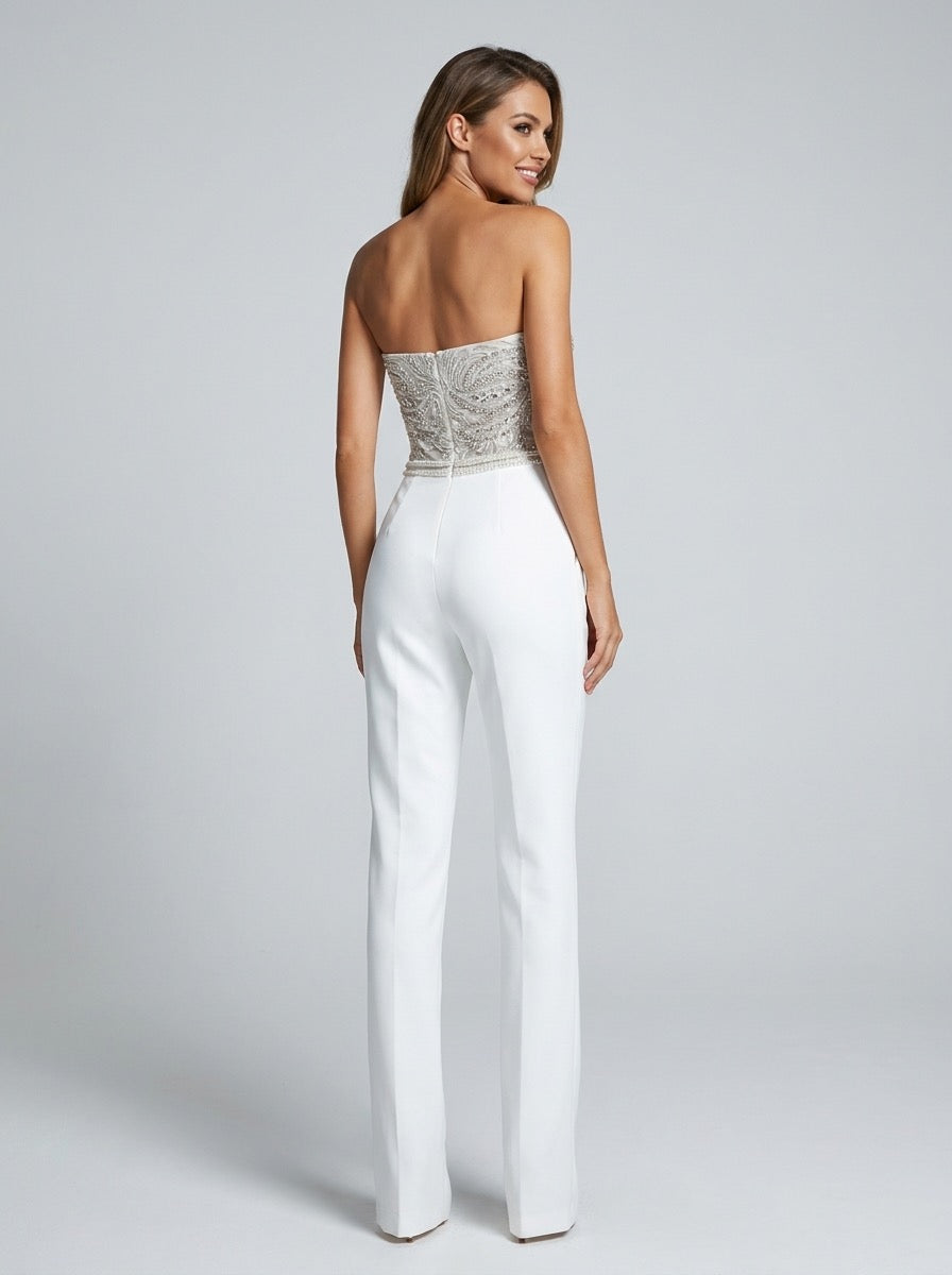 Amorina Embellished Strapless Jumpsuit on model