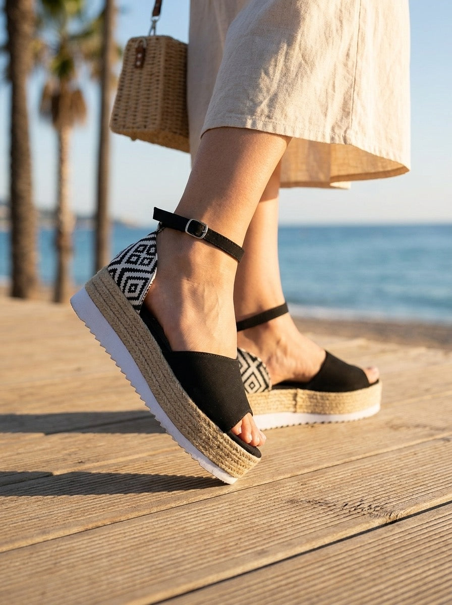 Annunziata Woven Espadrille Wedge Sandals on model