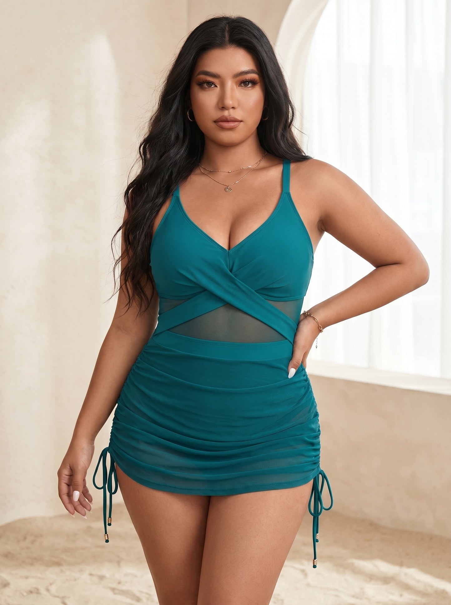 Antonella Twist-Front Swimdress on model