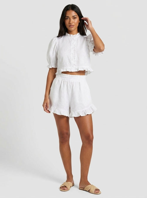 Arabella Ruffle Linen Set on model