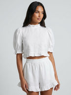 Arabella Ruffle Linen Set on model