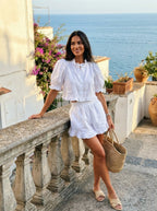 Arabella Ruffle Linen Set on model