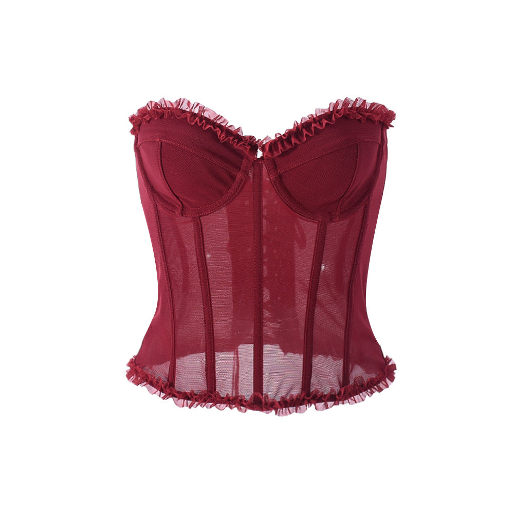 Calla Sheer Mesh Ruffle Corset Bustier Top