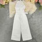 Romana Cross-Halter Belted Wide-Leg Jumpsuit