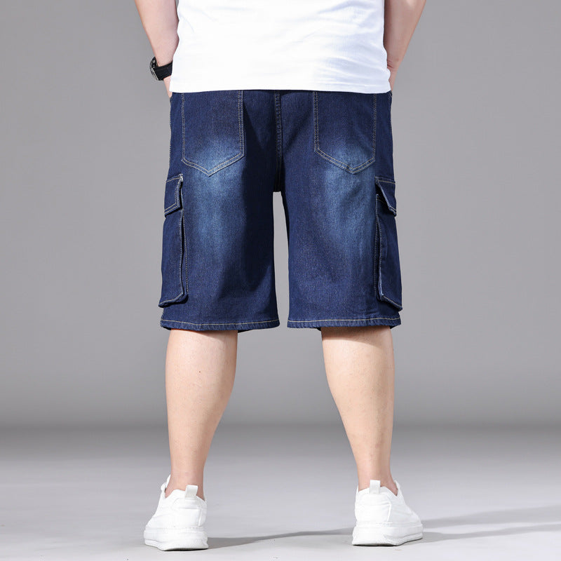 Vincenza Elastic-Cord Cargo Denim Shorts