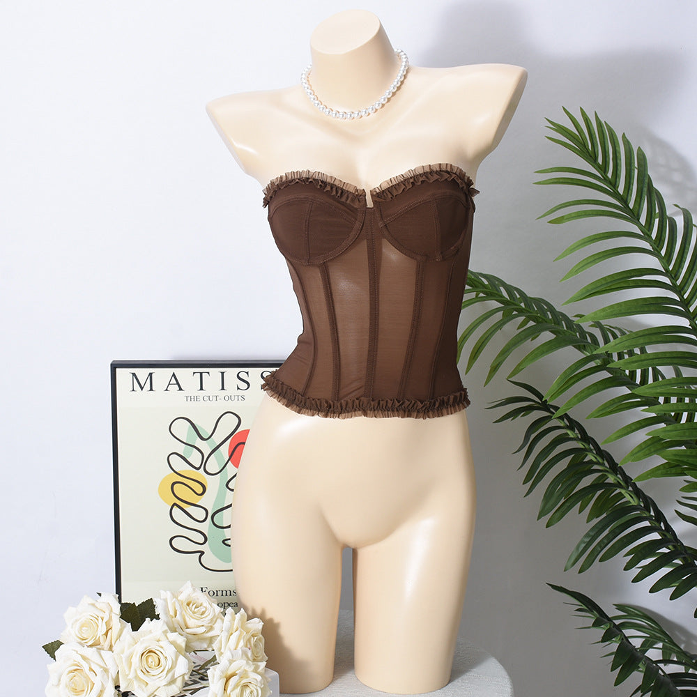 Marzia Sheer Mesh Boned Bustier Corset Top