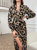 Concetta Leopard Print Satin Wrap Midi Dress