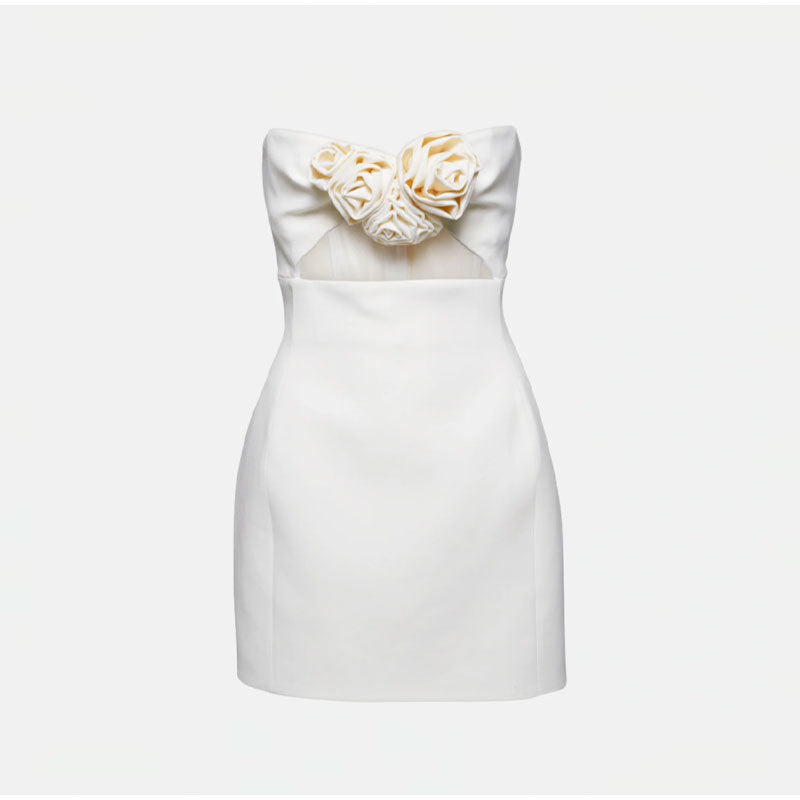 Bibiana 3D Rosette Strapless Cutout Mini Dress