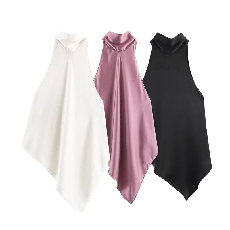 Mirtilla Satin Cowl Halter-Neck Top
