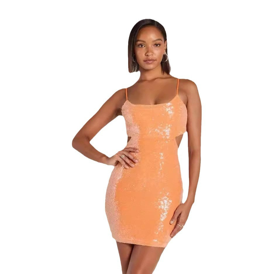 Doriana Sequin Cutout Backless Bodycon Midi Dress