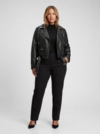 Belinda Faux Leather Biker Jacket on model
