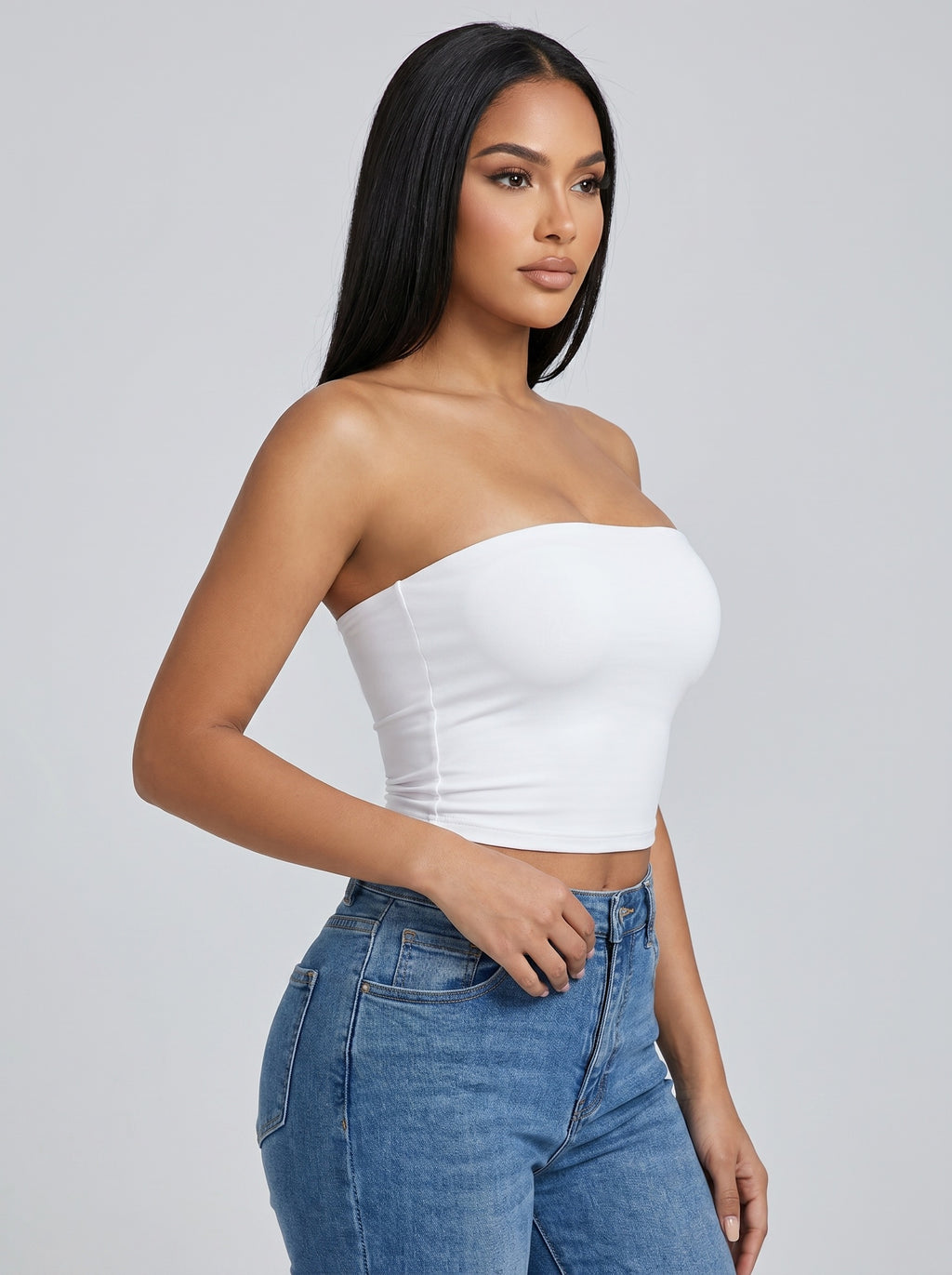 Bella Second-Skin Tube Top on model