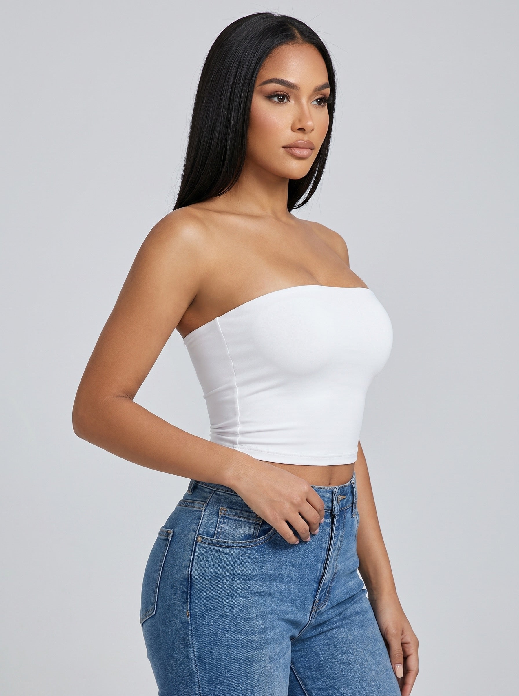 Bella Second-Skin Tube Top on model