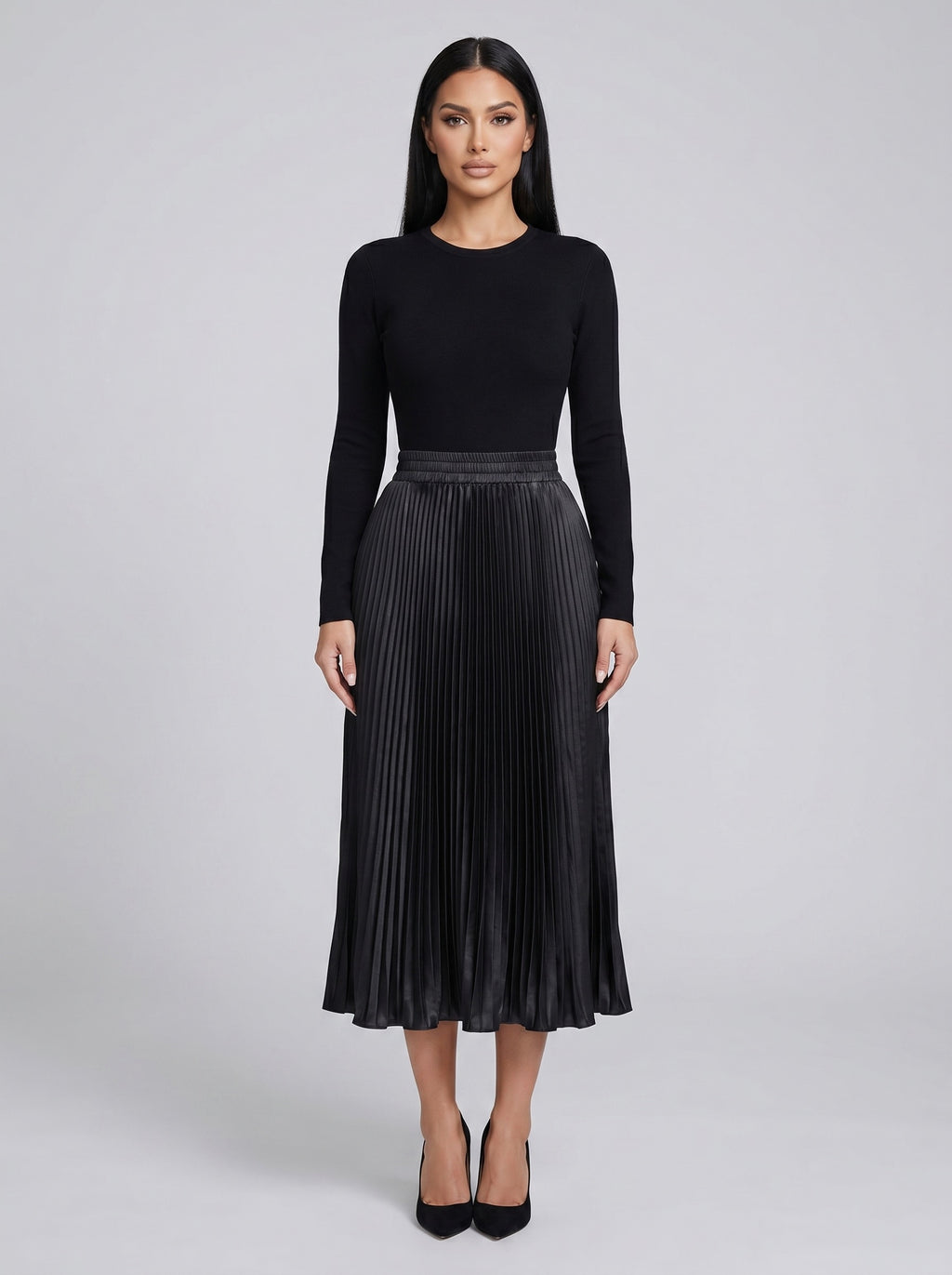 Bellini Pleated Midi Skirt on model