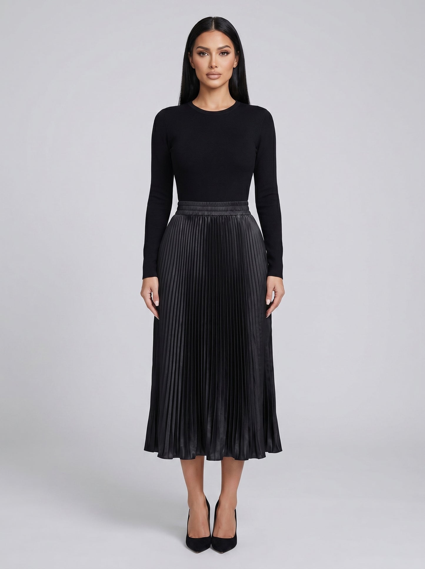 Bellini Pleated Midi Skirt on model