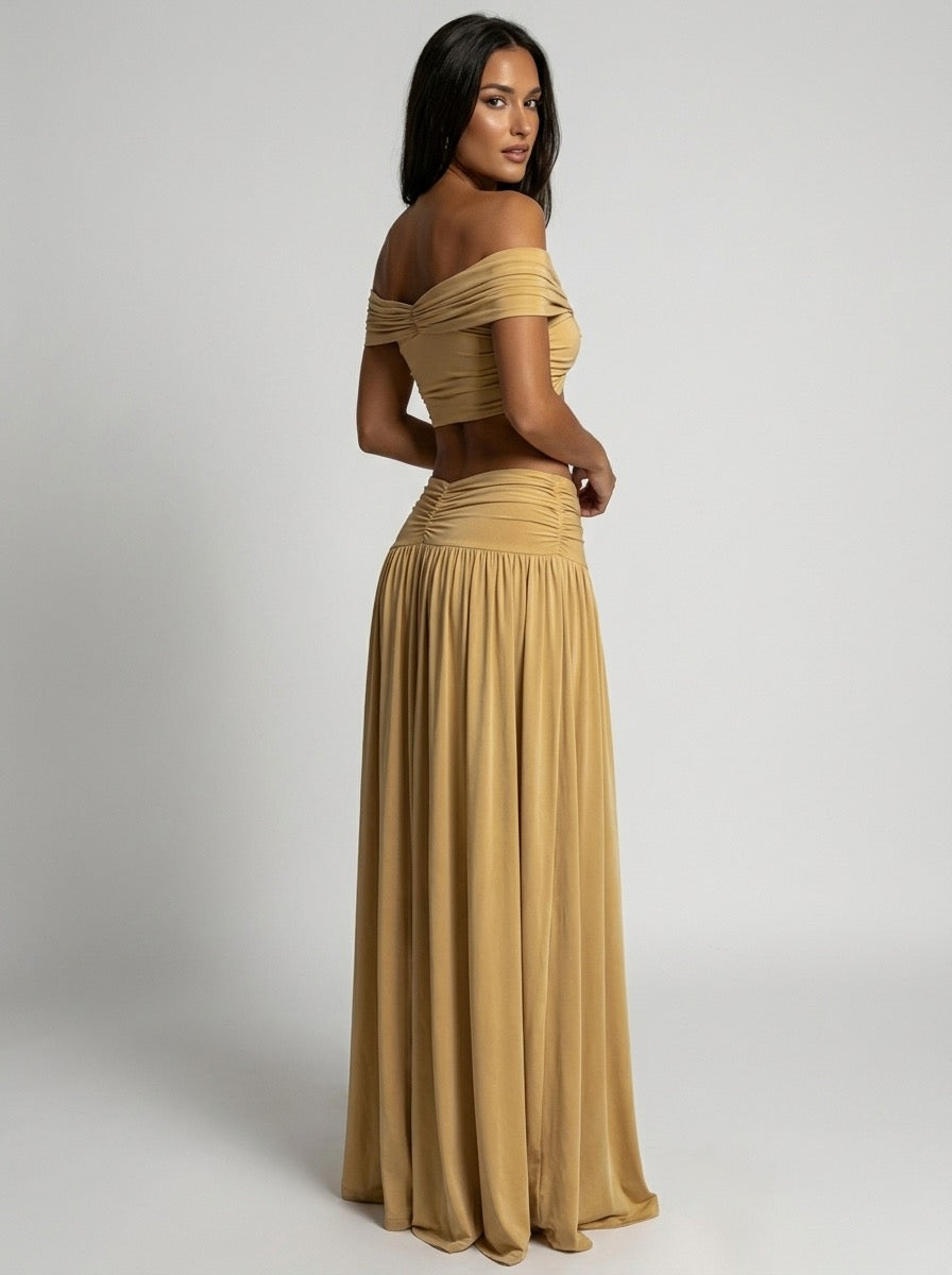 Bettina Twist Bandeau Crop Top and Maxi Skirt Two-Piece Set on model