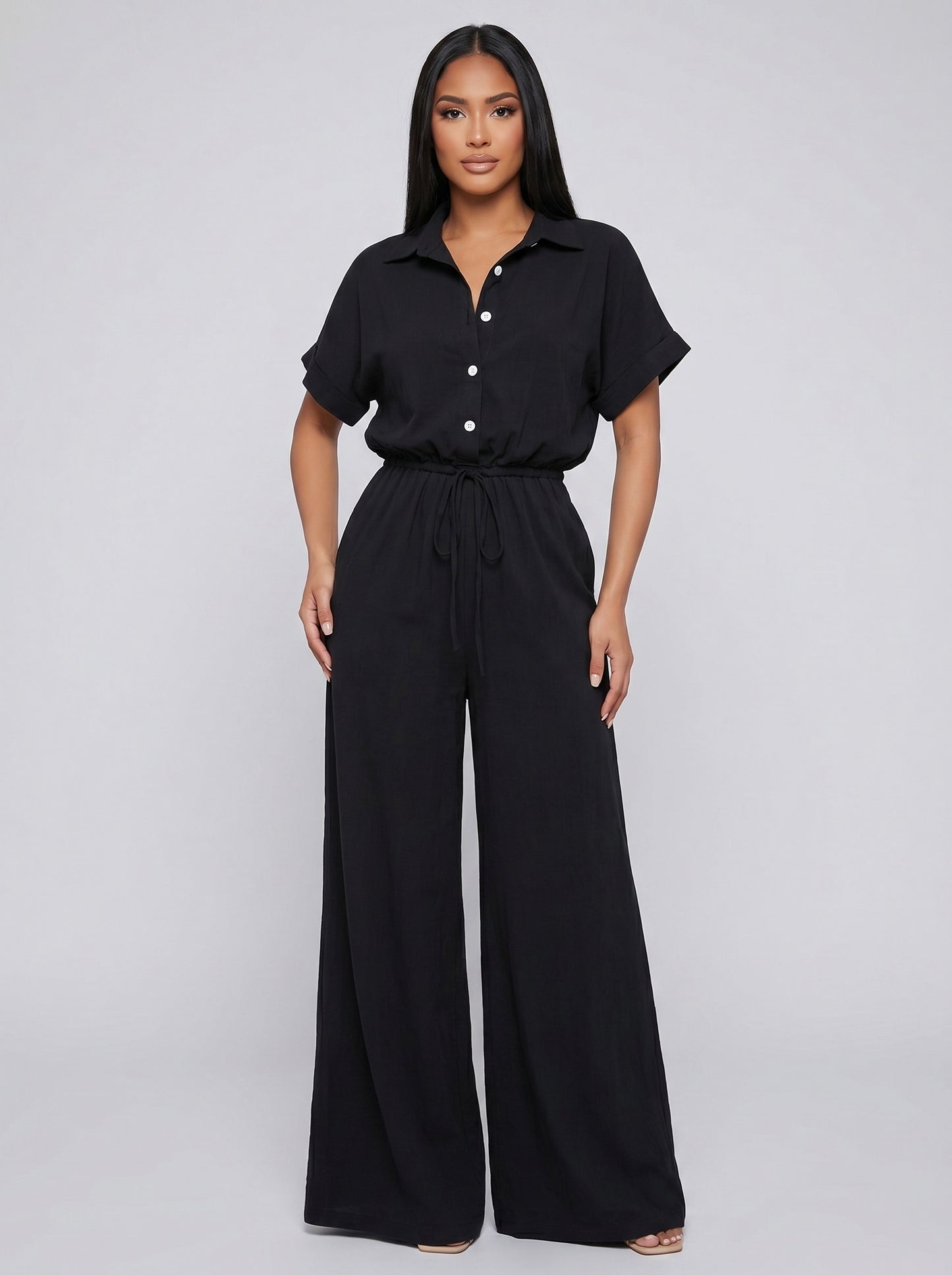 Bianca Collared Wide-Leg Jumpsuit on model