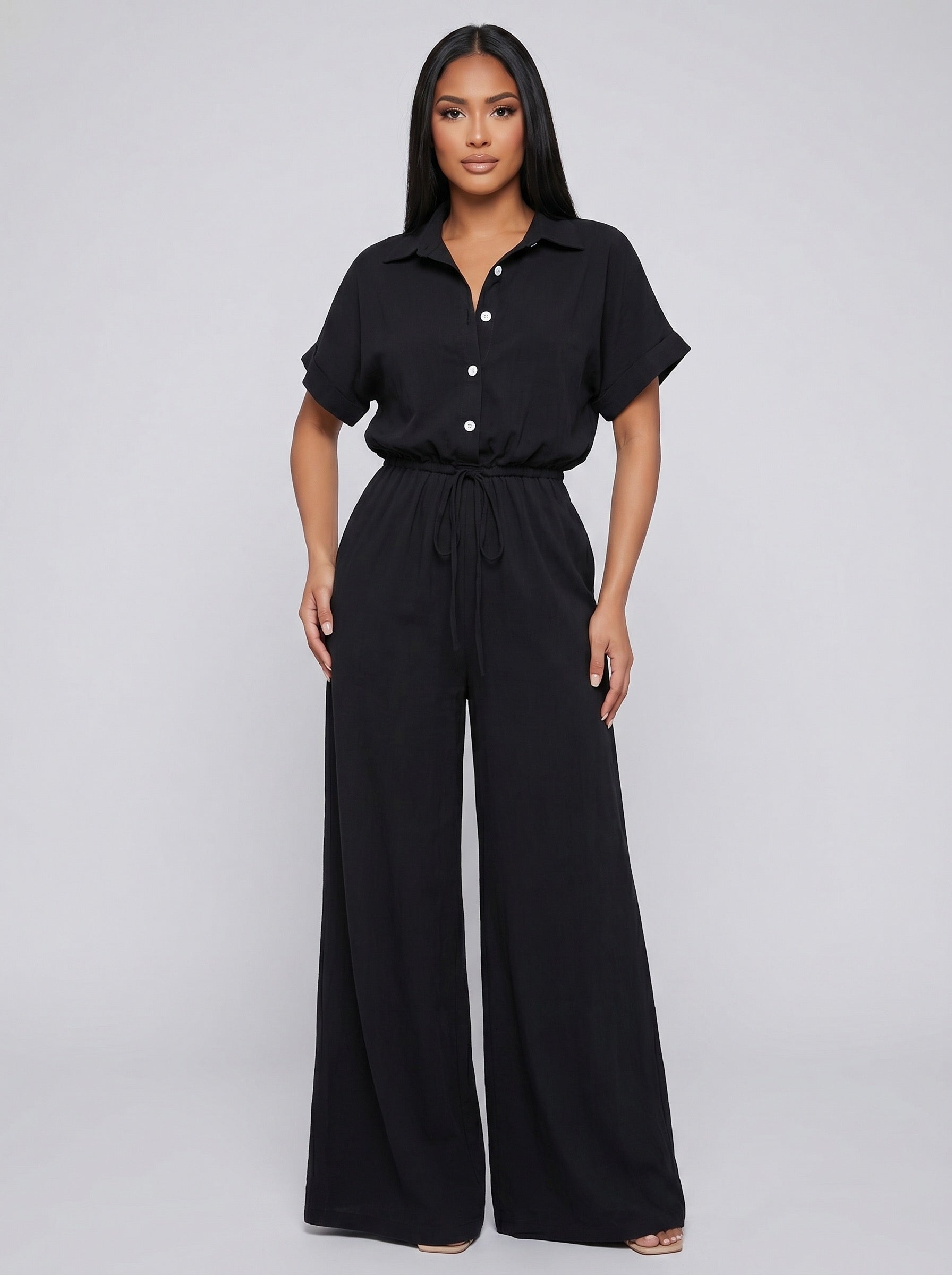 Bianca Collared Wide-Leg Jumpsuit on model