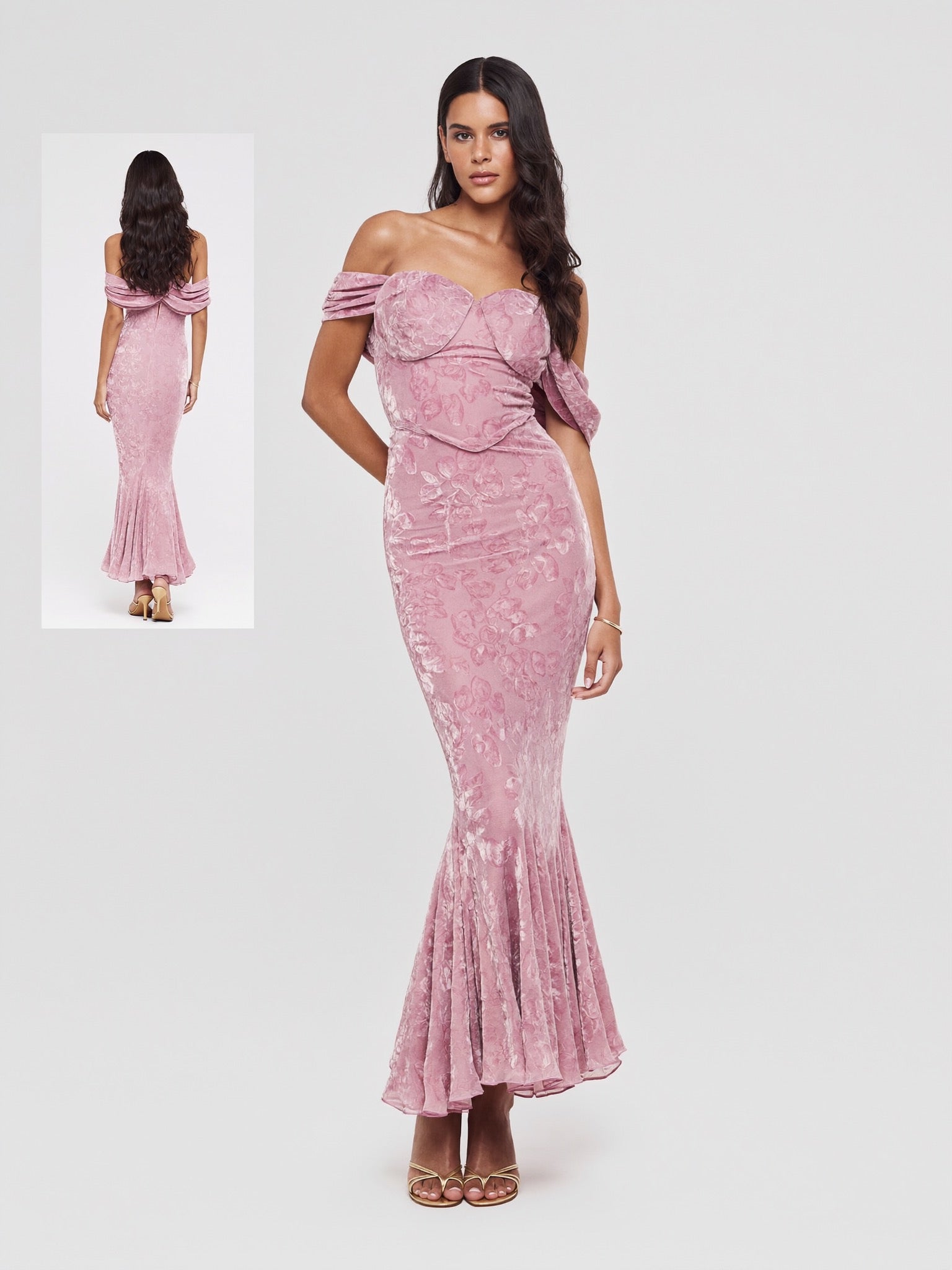 Bianca Off-Shoulder Ruched Dress on model