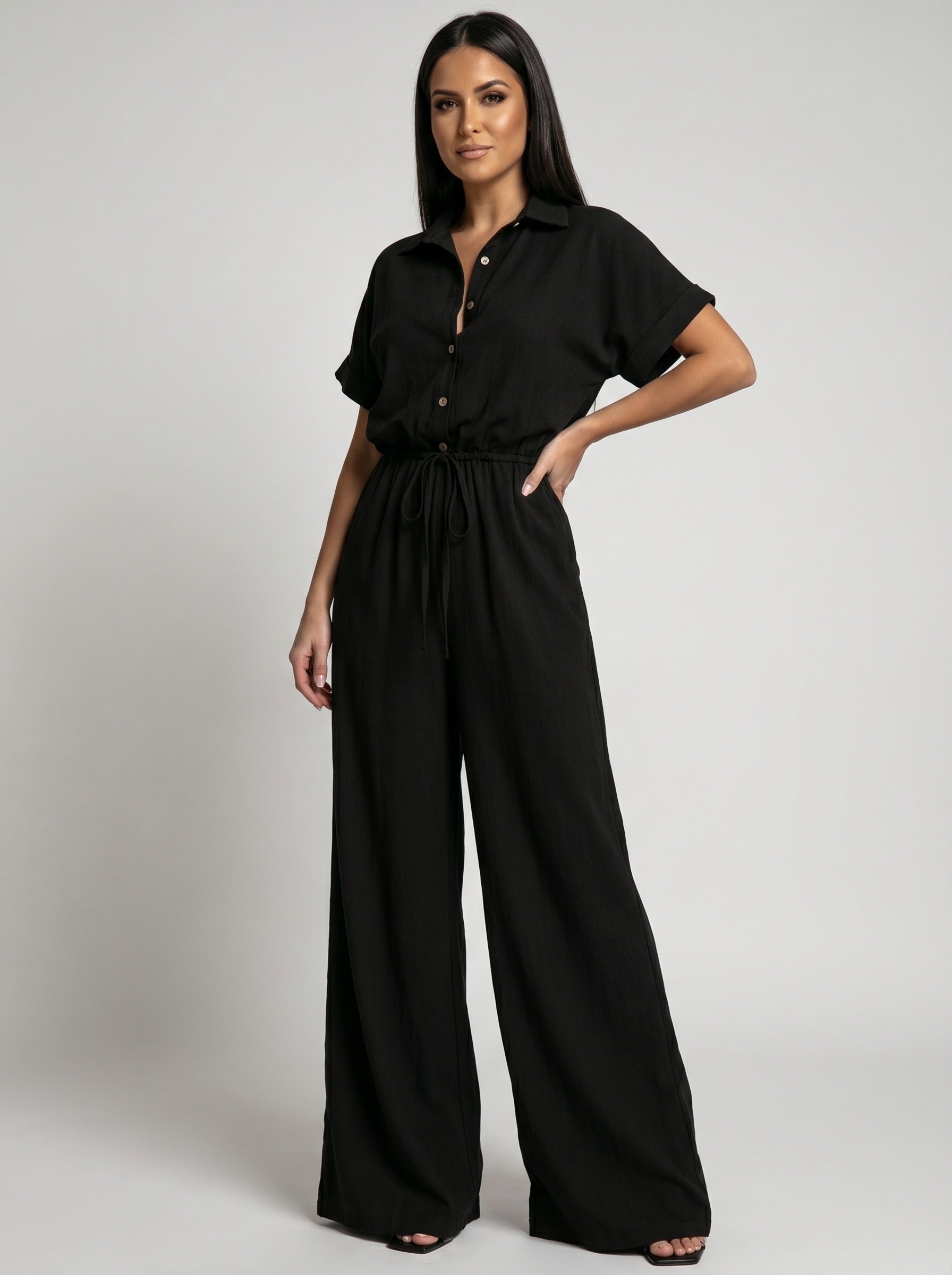 Bianca Collared Wide-Leg Jumpsuit on model