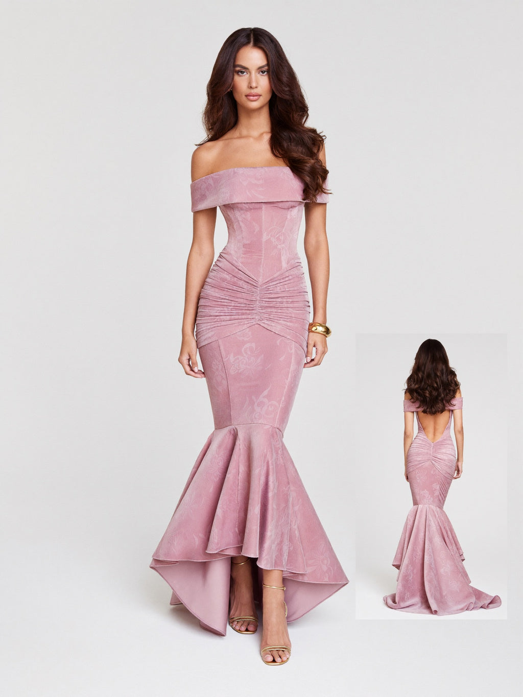 Bianca Off-Shoulder Ruched Dress on model
