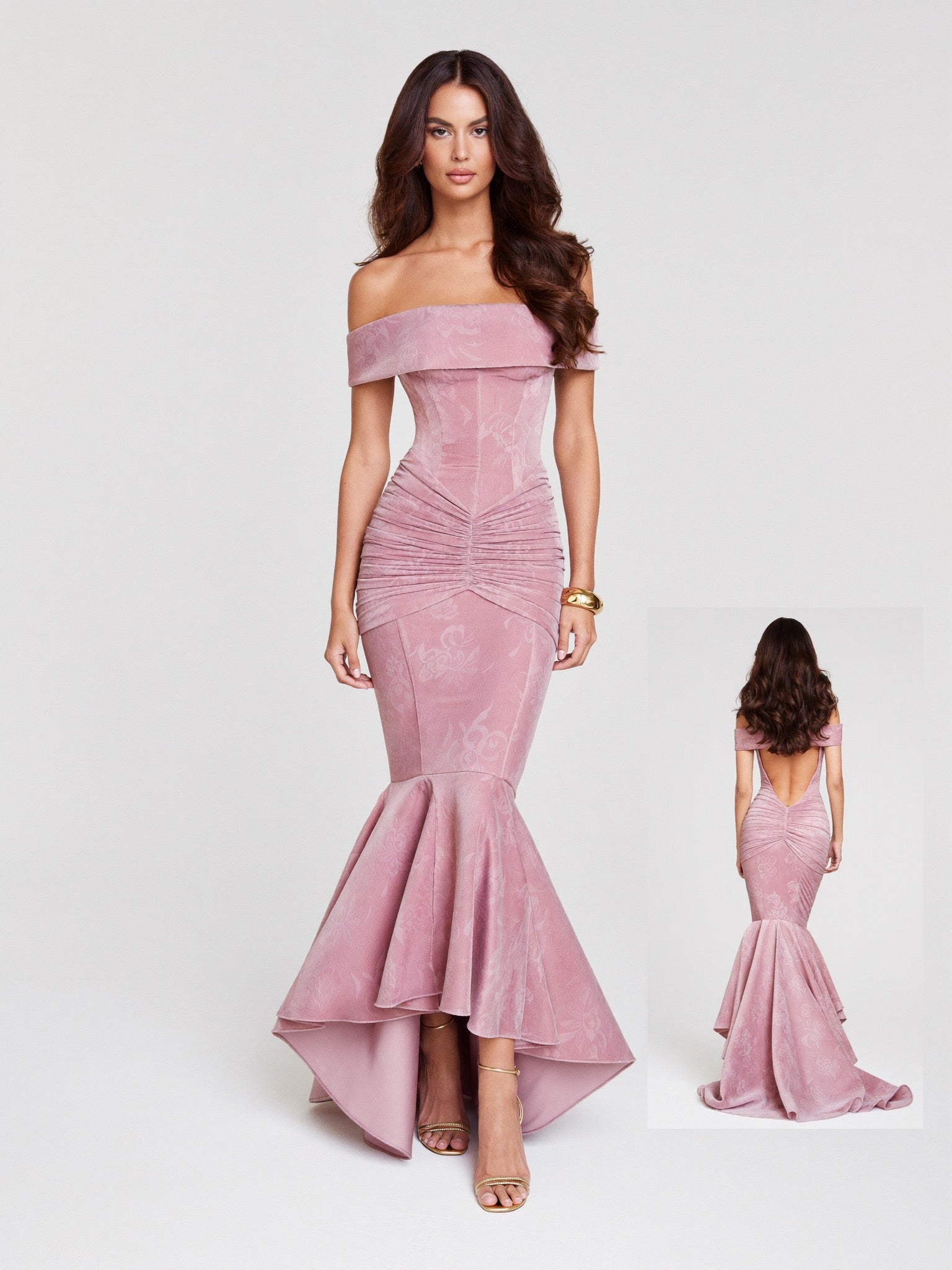 Bianca Off-Shoulder Ruched Dress on model
