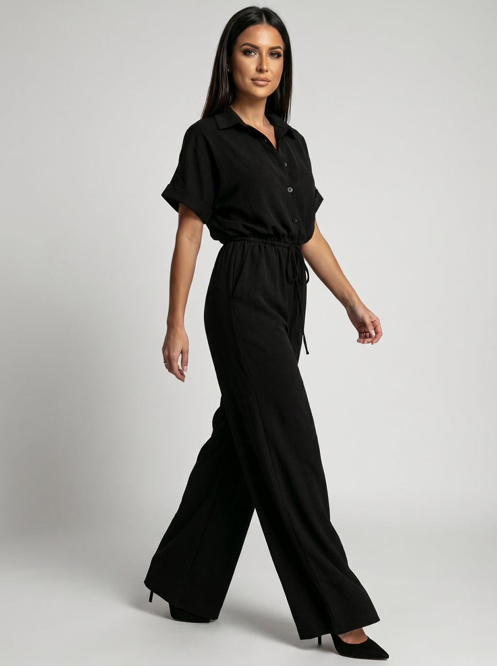 Bianca Collared Wide-Leg Jumpsuit on model