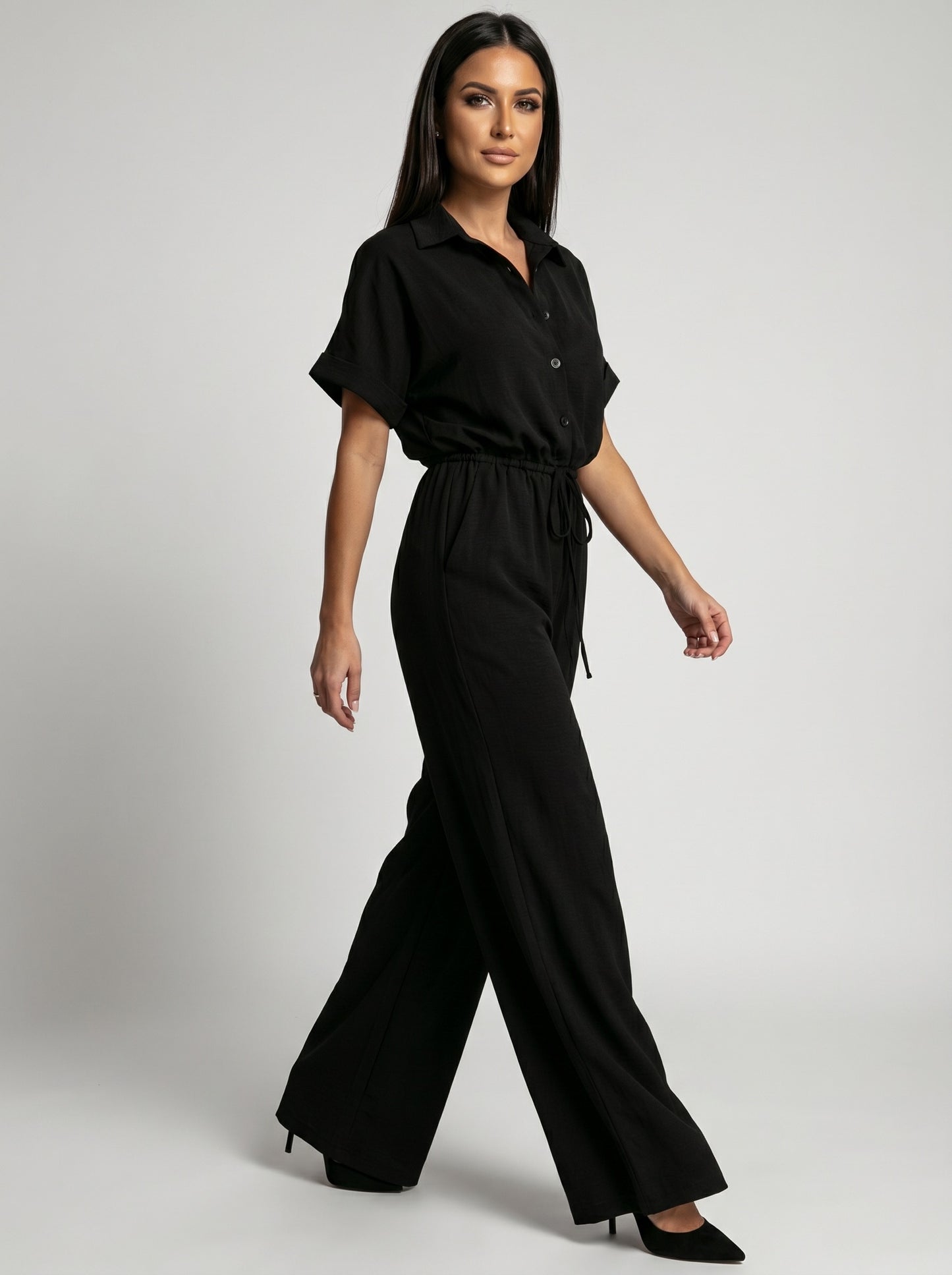 Bianca Collared Wide-Leg Jumpsuit on model