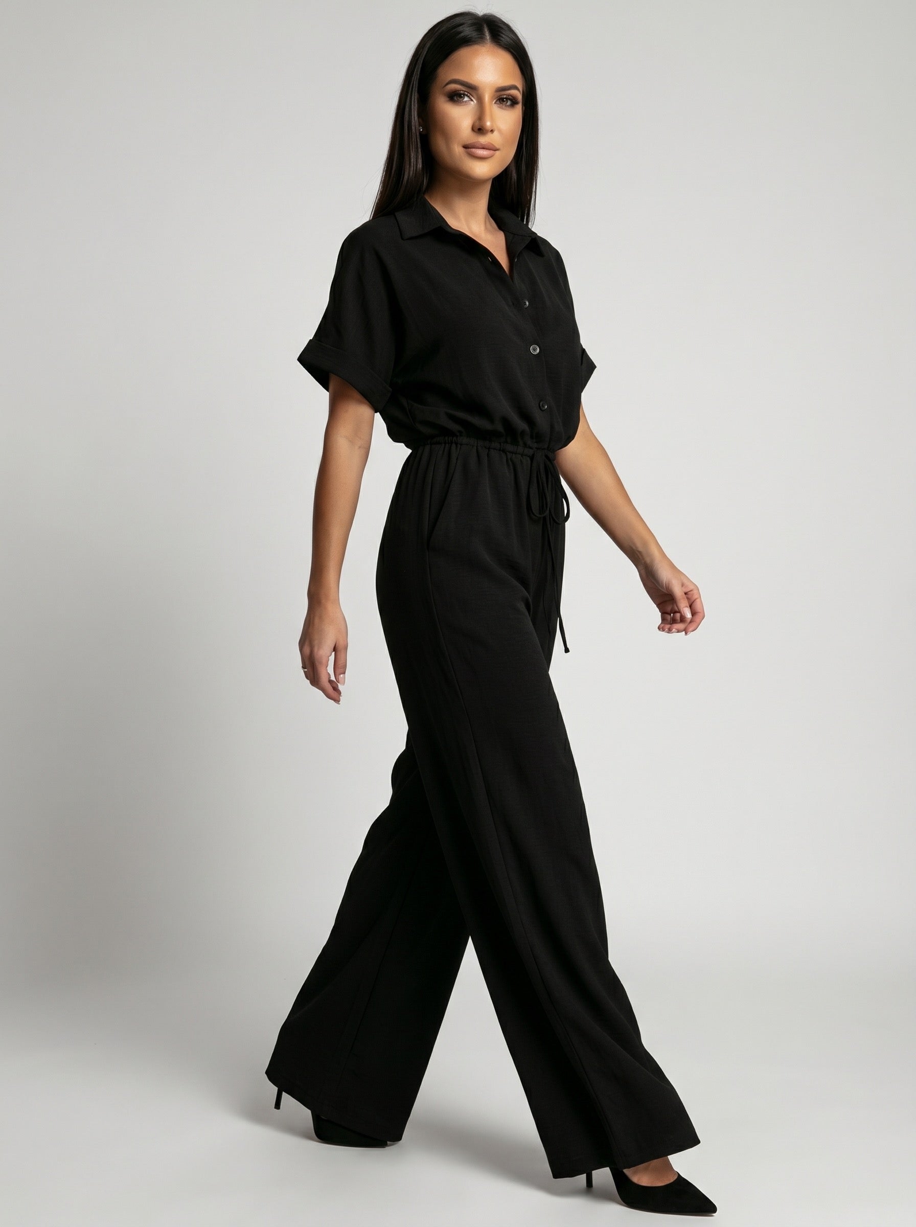 Bianca Collared Wide-Leg Jumpsuit on model