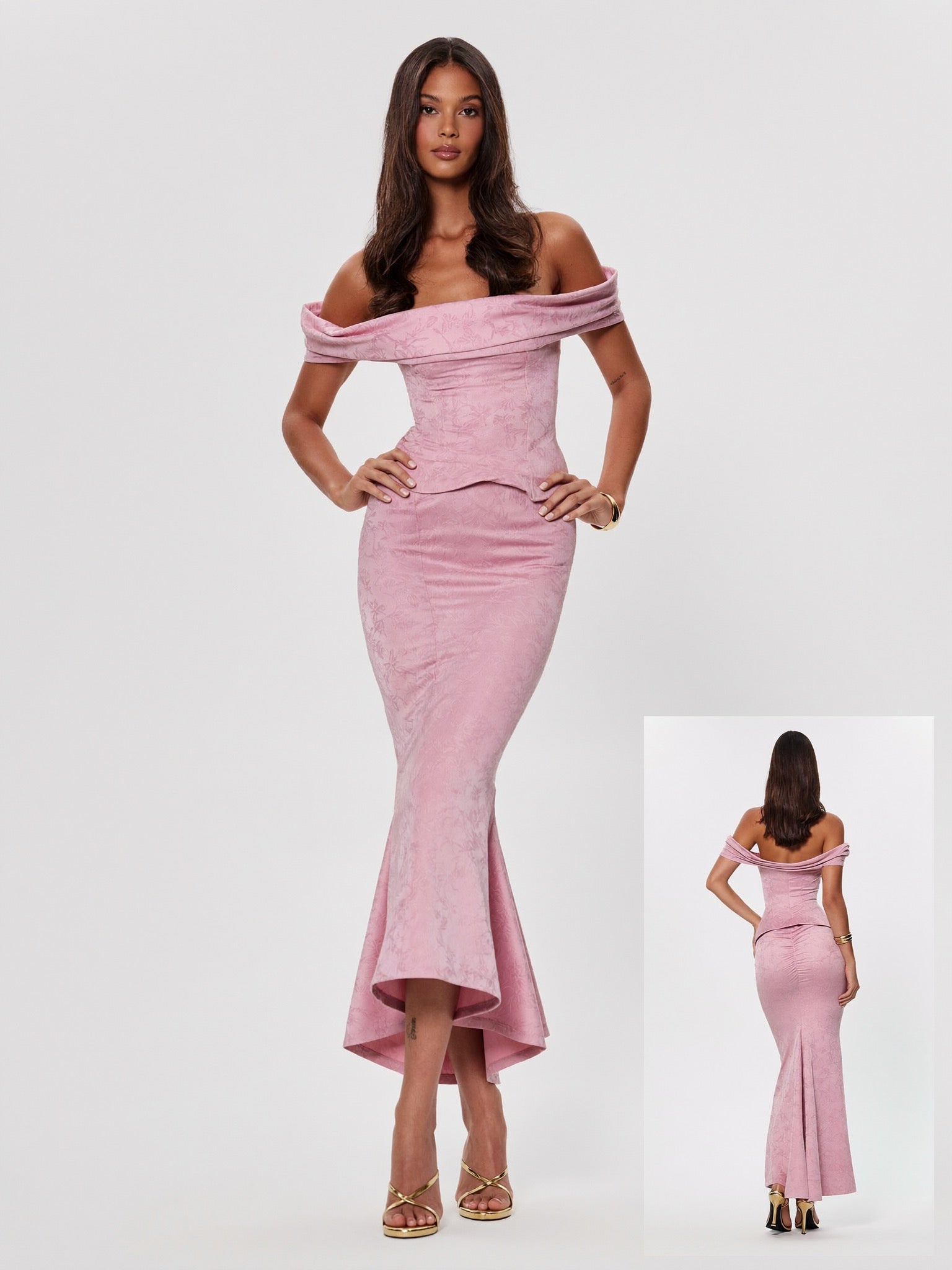 Bianca Off-Shoulder Ruched Dress on model