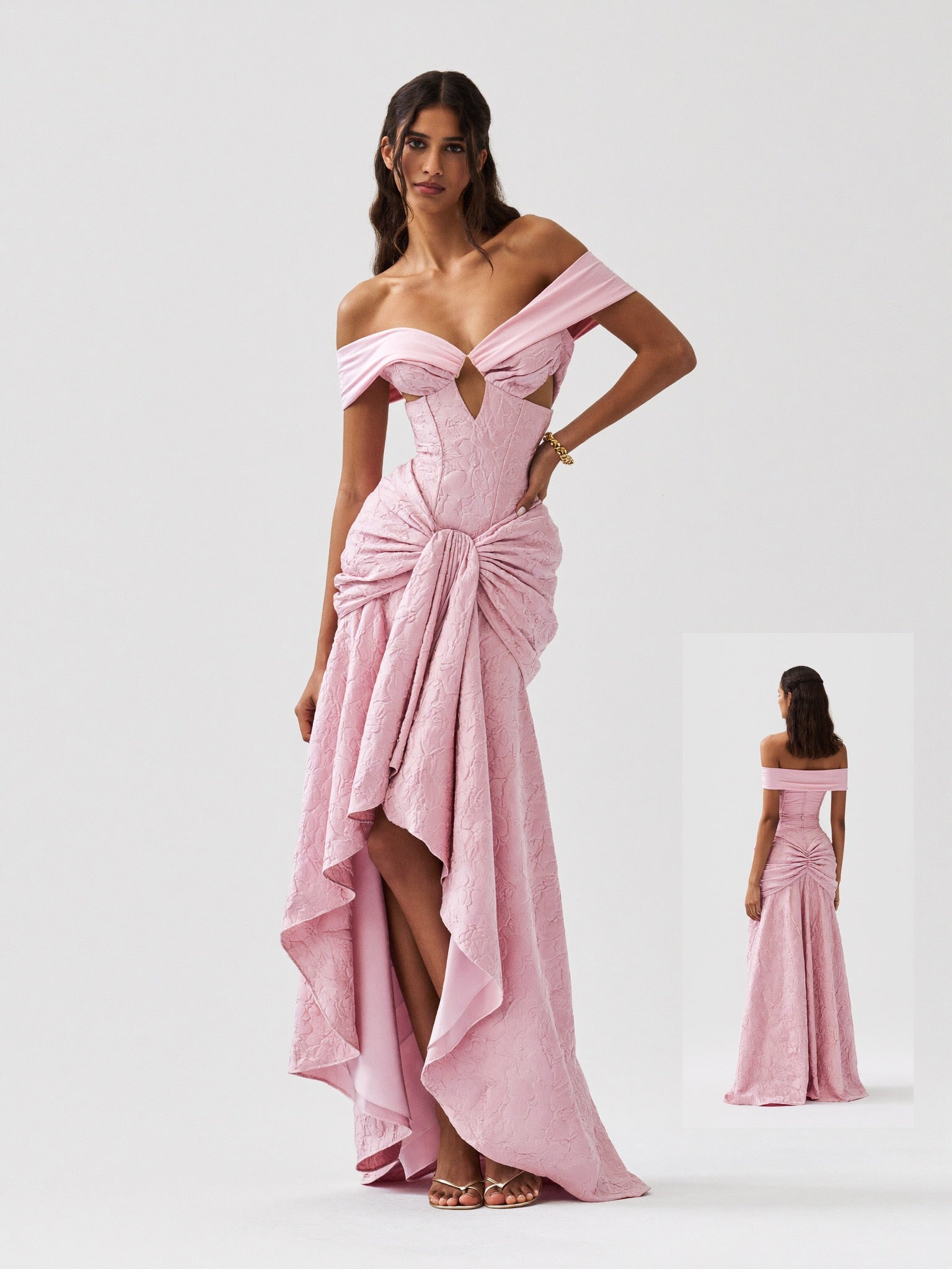 Bianca Off-Shoulder Ruched Dress on model