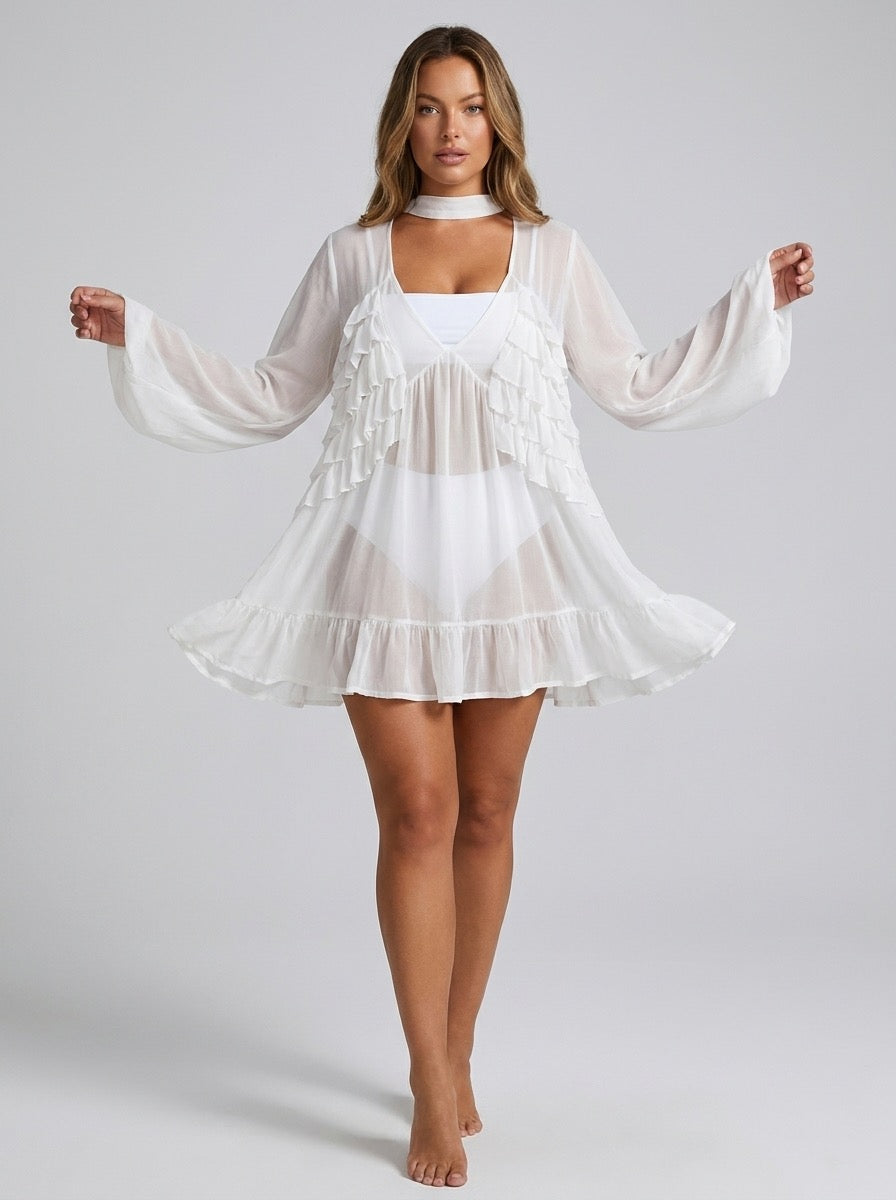 Brezza Sheer Ruffle Chiffon Beach Cover-Up on model