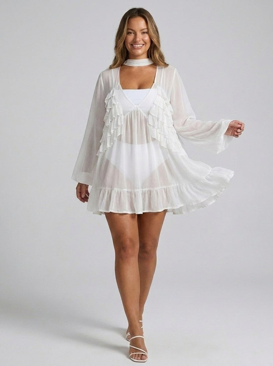 Brezza Sheer Ruffle Chiffon Beach Cover-Up on model