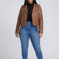 Bruna Cropped Faux Leather Moto Jacket on model