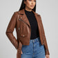 Bruna Cropped Faux Leather Moto Jacket on model