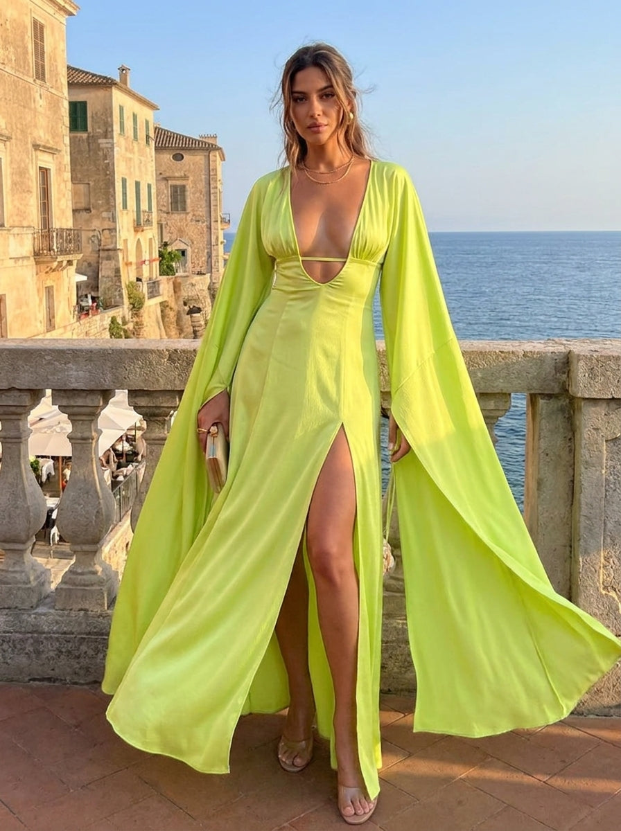 Bruna Cut-Out Flutter Sleeve Maxi Dress on model
