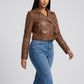 Bruna Cropped Faux Leather Moto Jacket on model