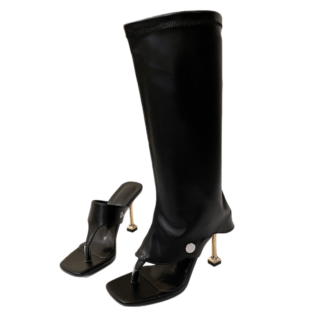 Venusta Square-Toe Toe-Loop Heeled Sandals