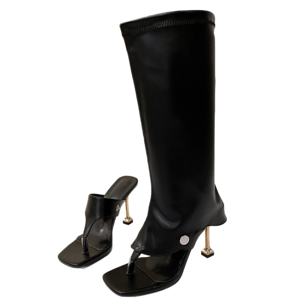 Venusta Square-Toe Toe-Loop Heeled Sandals