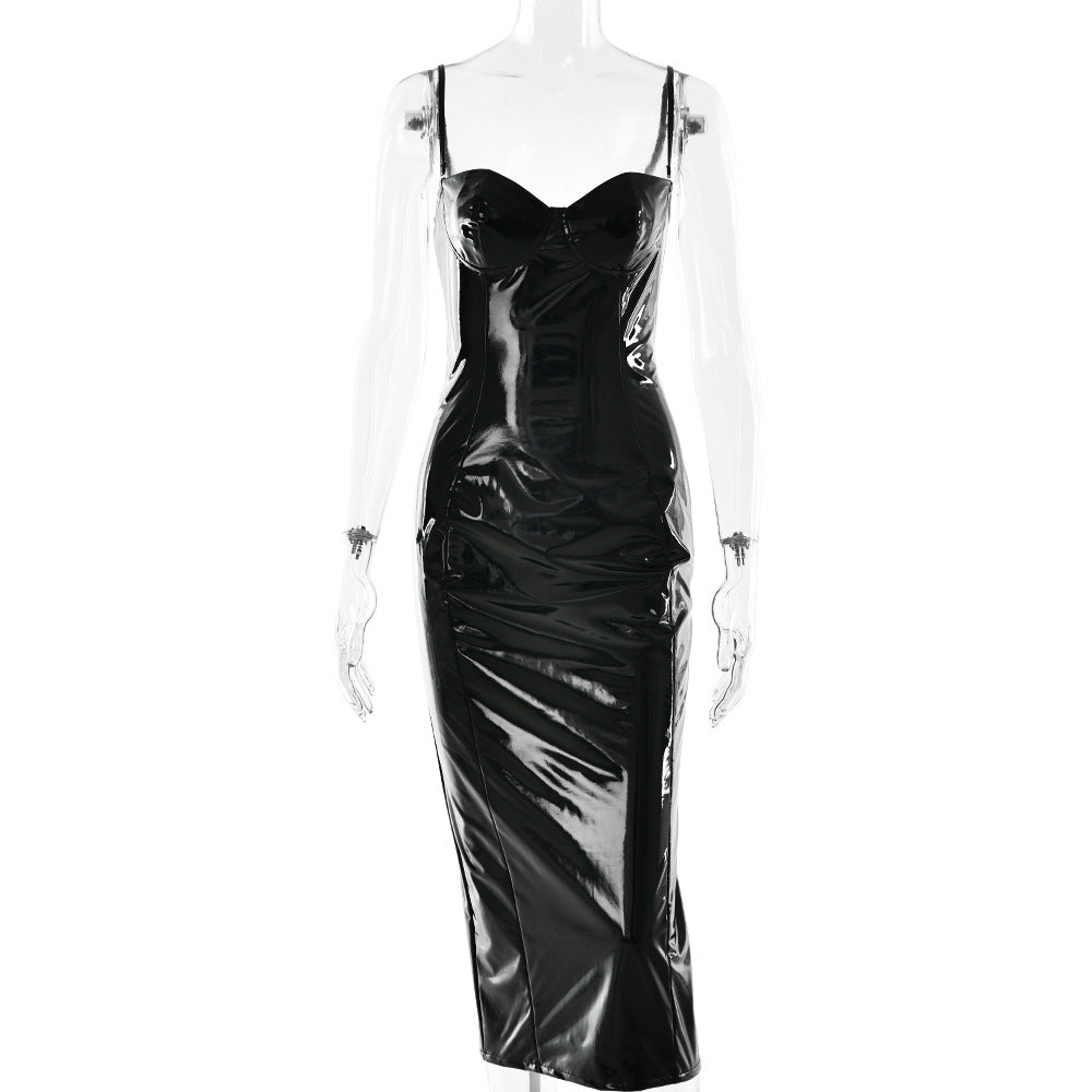 Ornella Patent Bustier Midi Dress