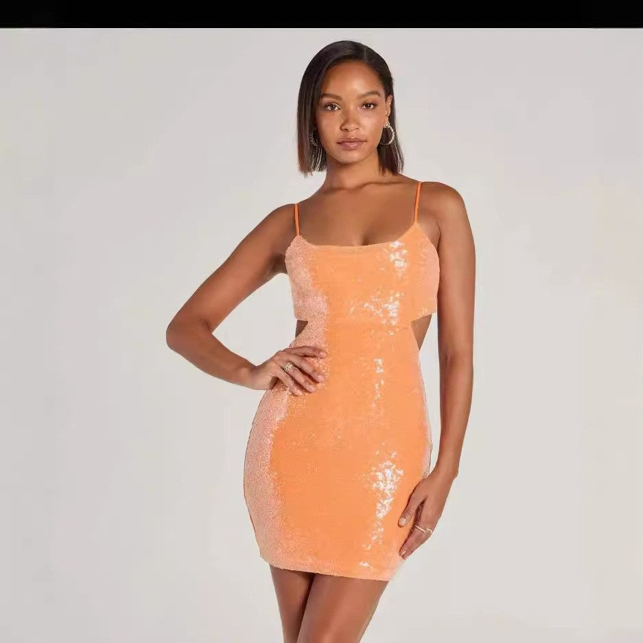 Doriana Sequin Cutout Backless Bodycon Midi Dress