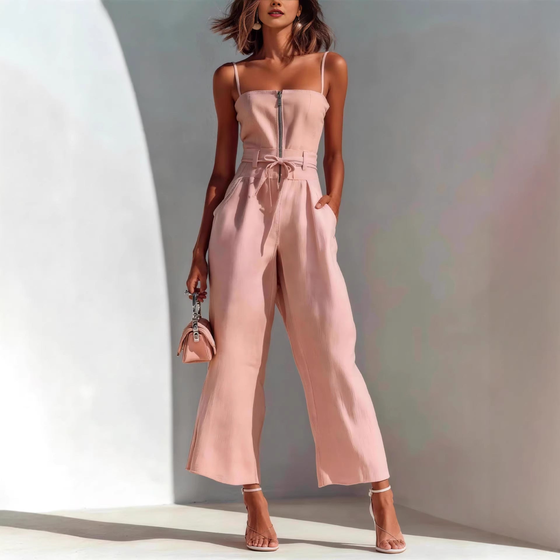 Severina Strapless Zip-Front Wide-Leg Jumpsuit
