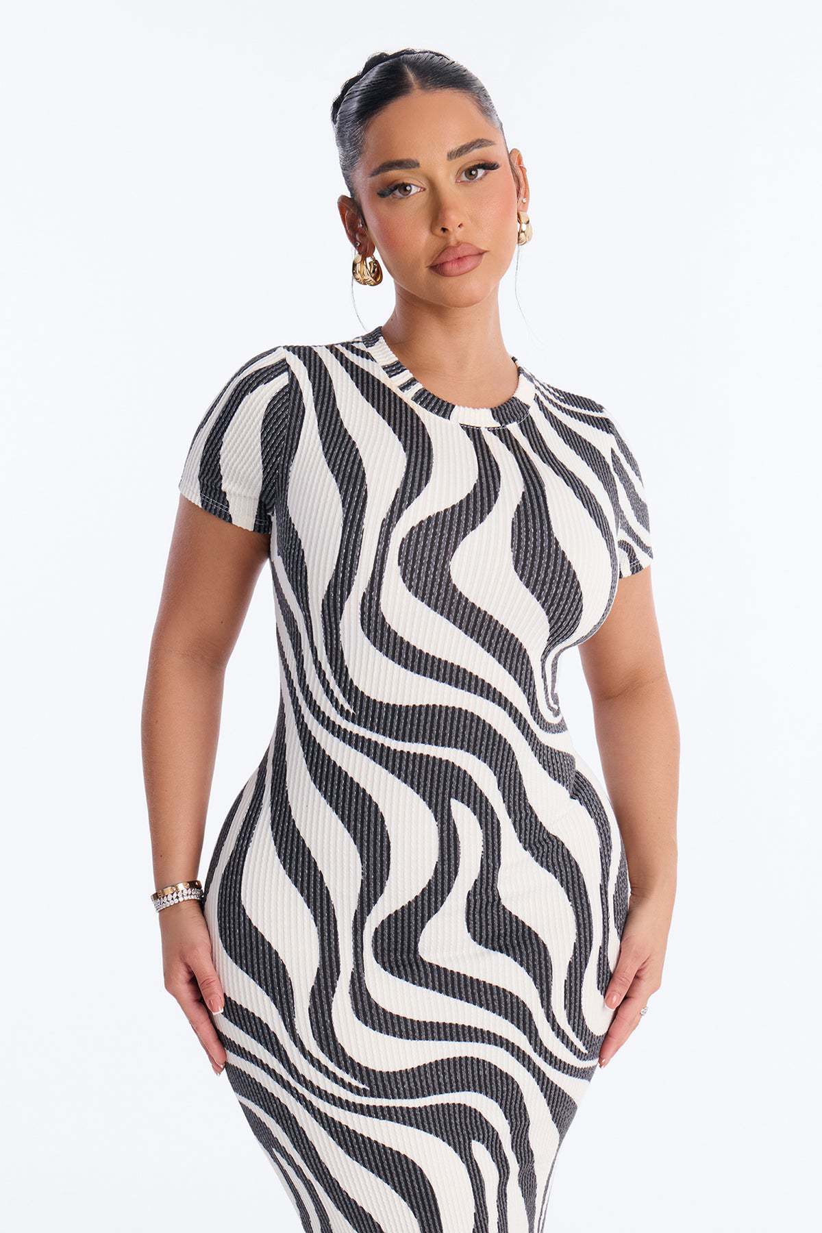 Fashionable Leopard-print Stretchy Printed Short-sleeve Slim-fit Dress