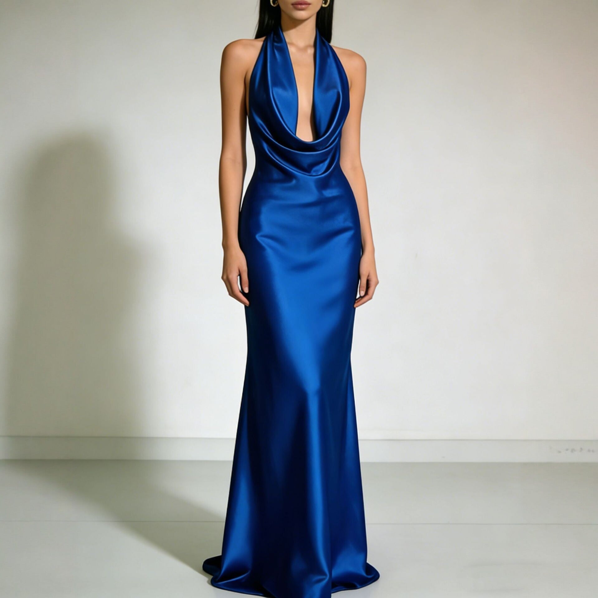 Liora Satin Cowl-Neck Backless Maxi Gown