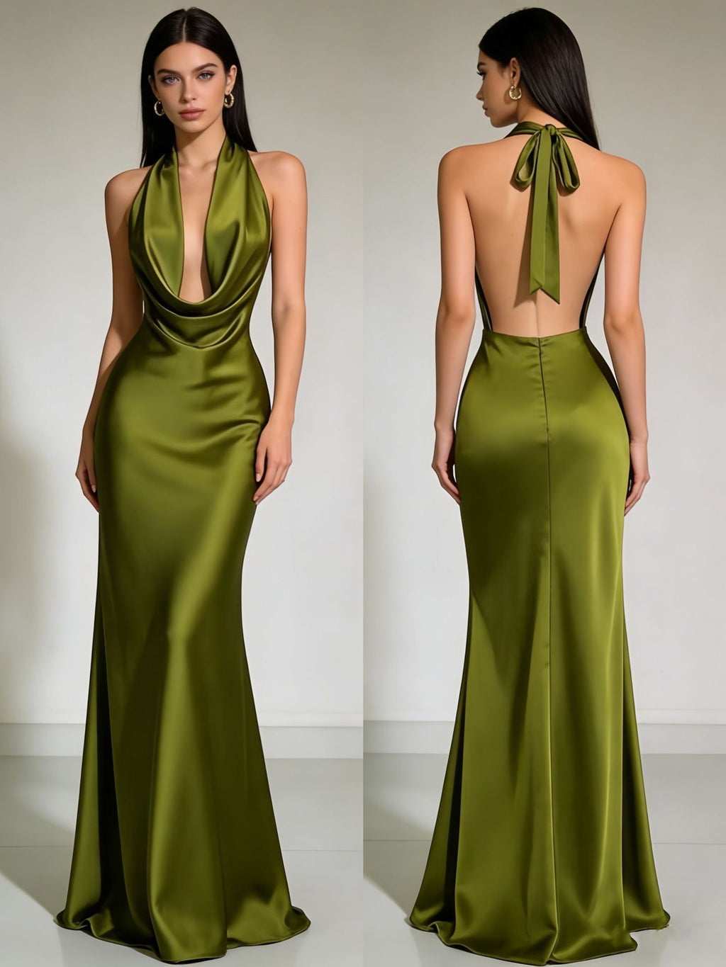 Liora Satin Cowl-Neck Backless Maxi Gown
