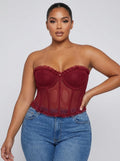 Calla Sheer Mesh Ruffle Corset Bustier Top on model