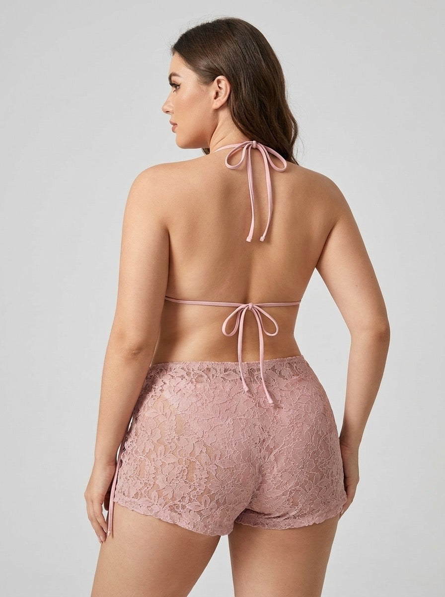 Calliope Lace Bikini & Shorts Set on model