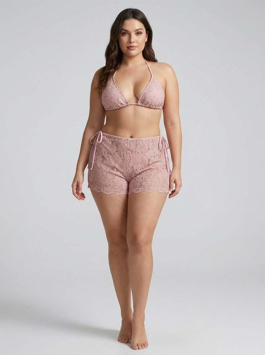Calliope Lace Bikini & Shorts Set on model